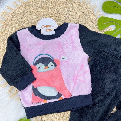 TileeSul- Conj. de pelinho Pinguim Preto e rosa